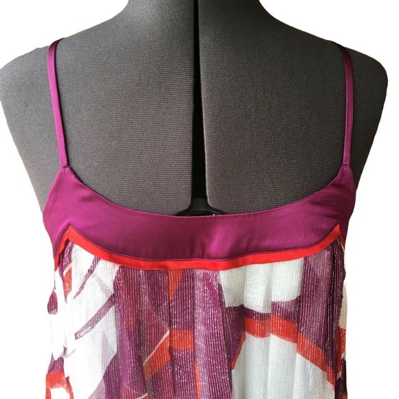 Bebe Spaghetti Strap Top Shimmer White Purple Red S Sheer Layered Baby Doll - Picture 2 of 10